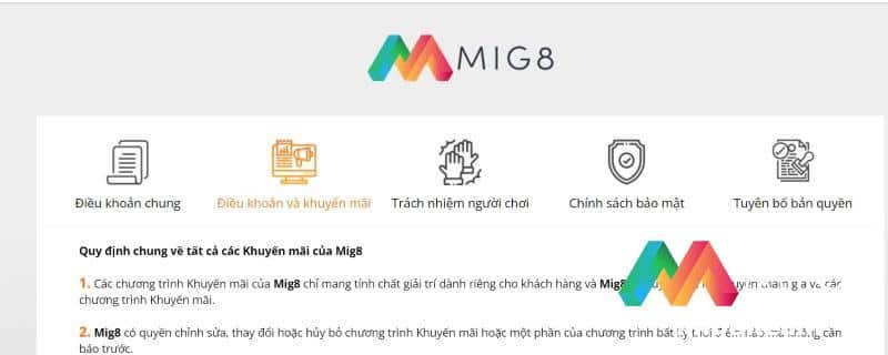 Các điều khoản điều kiện về khuyến mãi của MIG8