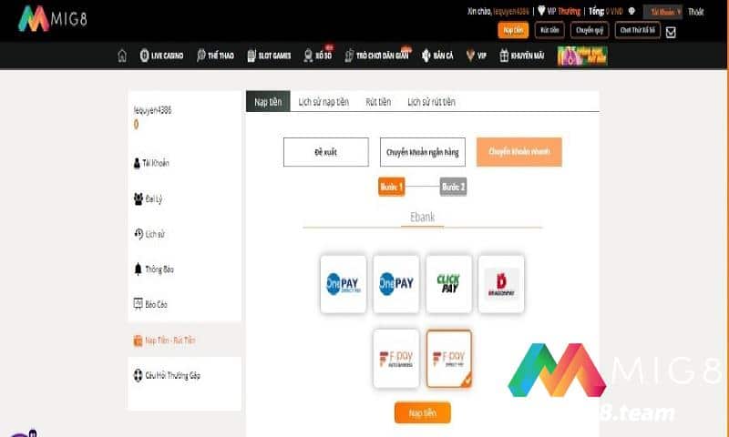 Hướng dẫn nạp tiền Mig8 chỉ trong vài phút là xong